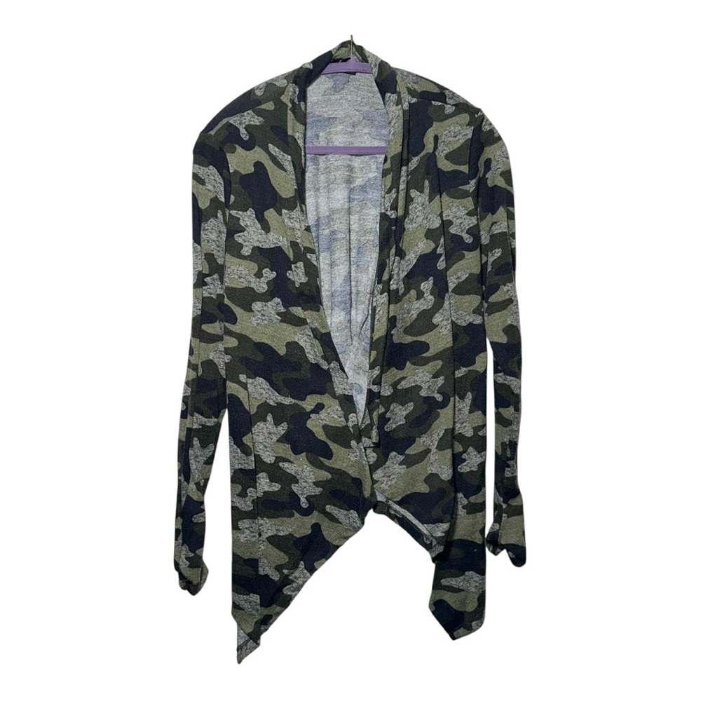 EUC BOBEAU Vibrant Green Camouflage‎ Open-Front Cardigan - large
